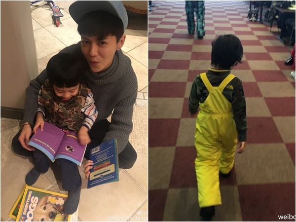 鹿晗抱著等等。