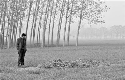 11月21日，高松中站在腦癱雙胞胎兒子墳前。