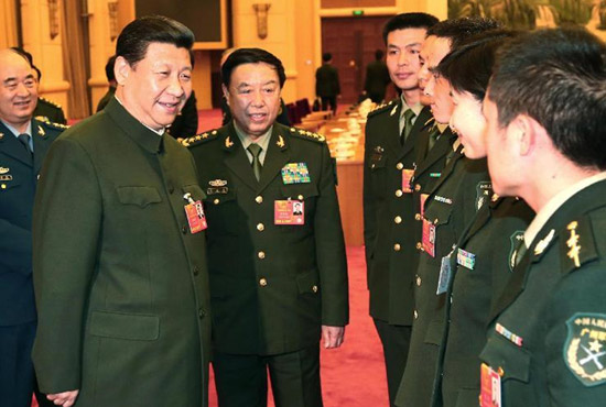 中共中央總書記、中共中央軍委主席習(xí)近平出席十二屆全國人大一次會(huì)議解放軍代表團(tuán)全體會(huì)議并發(fā)表重要講話。