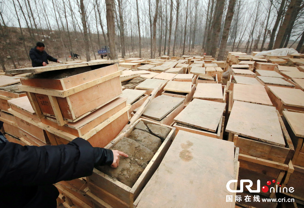 2014年1月6日，河南洛陽古沉船發(fā)掘現(xiàn)場，古船周圍和船上清理出來的青膏泥已被打包入箱。