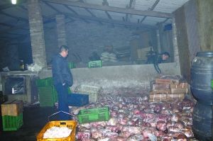  警方現(xiàn)場查獲的大量病死豬肉及“問題”腌臘制品。 沙區(qū)警方供圖