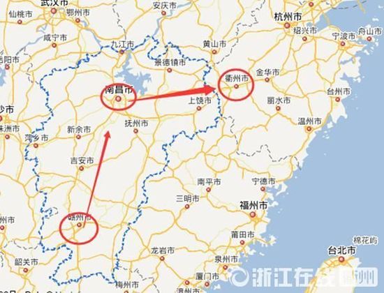 贛州到南昌高速公路400公里左右，南昌到浙江江山高速公路400多公里