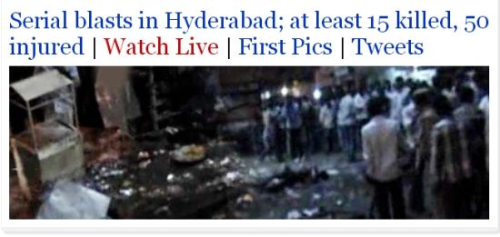 印度海德拉巴發(fā)生連環(huán)爆炸 圖片來(lái)源：印度新德里電視臺(tái)網(wǎng)站
