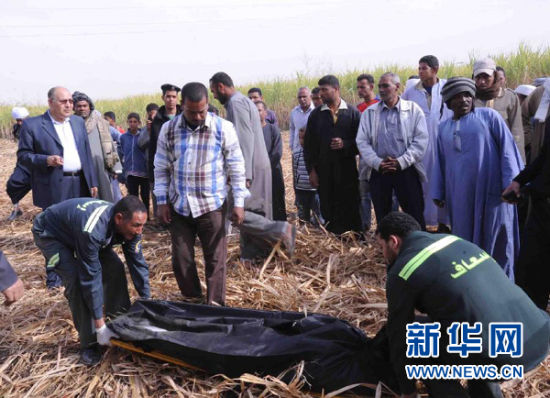 2月26日，在埃及旅游城市盧克索附近，急救人員在熱氣球事故現(xiàn)場(chǎng)搬運(yùn)遇難者遺體。 新華社發(fā)