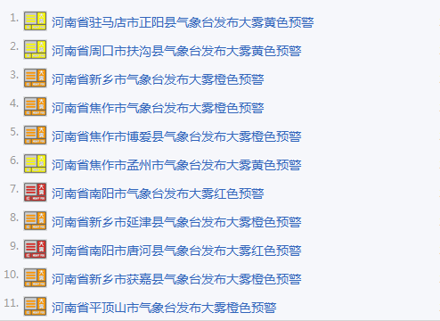 河南發(fā)布11個大霧預警