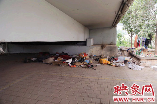 流浪漢在高架橋下居住，靠撿垃圾為生。