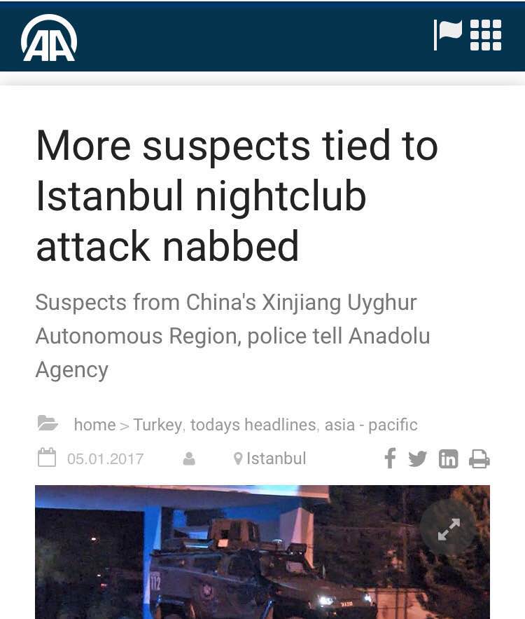 香港東網(wǎng)1月5日晚間報道稱，土耳其伊斯坦布爾元旦恐襲才發(fā)生數(shù)日，西部城市伊茲密爾周四發(fā)生汽車炸彈襲擊，至少11人受傷，當中1人重傷，有目擊者稱現(xiàn)場傳出槍聲，警方證實4人死亡，包括2名行兇者及1名警員和法院職員。事發(fā)后不久，土耳其國營媒體阿納多盧通訊社報道稱，該國警察拘押了幾人，他們是來自中國。