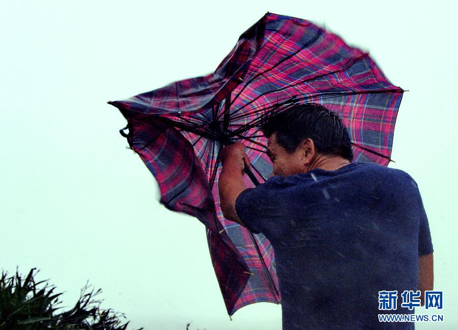 8月8日，福建省石獅市漁民在風(fēng)雨中前行。