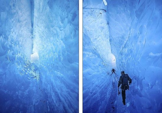 梅里格特別喜歡探索冰川。當太陽高高升起后，可以看到冰反射出的壯觀美景。