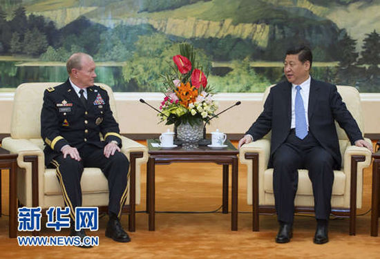 4月23日，中國國家主席、中央軍委主席習(xí)近平在北京會見美軍參謀長聯(lián)席會議主席登普西。